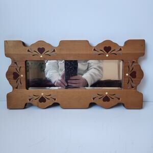 Folk Art Wood Mirror Scalloped Edges Hearts Hand Painted Country Granny Core 16”